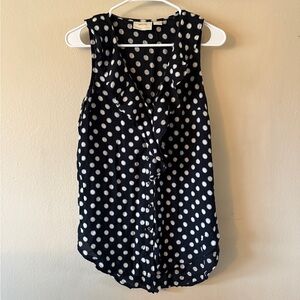 Anthropologie Maeve Black Polka Dotted Ruffle Tank Top size 2